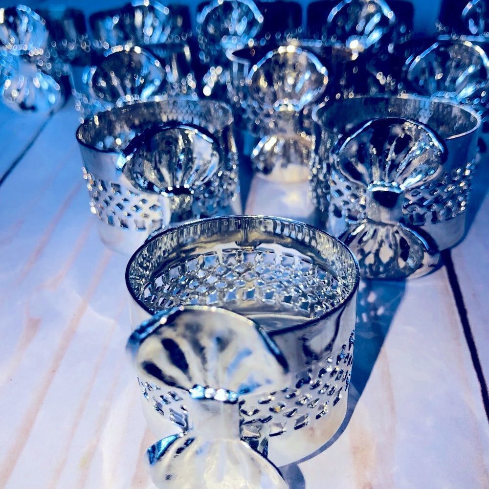 Silver tone napkins bow rings 12Pc